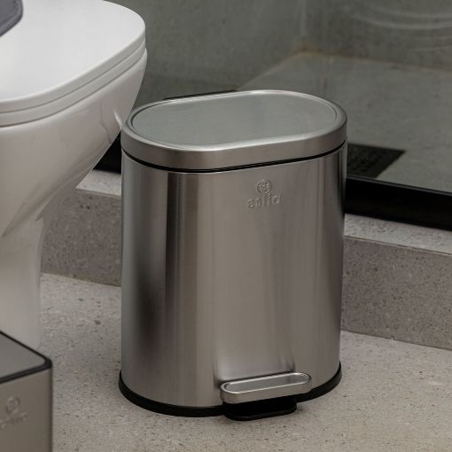 Εικόνα της Καλαθάκι Μπάνιου Estia Ovoid Μεταλλικό Soft Close 6lt Inox 02-21412
