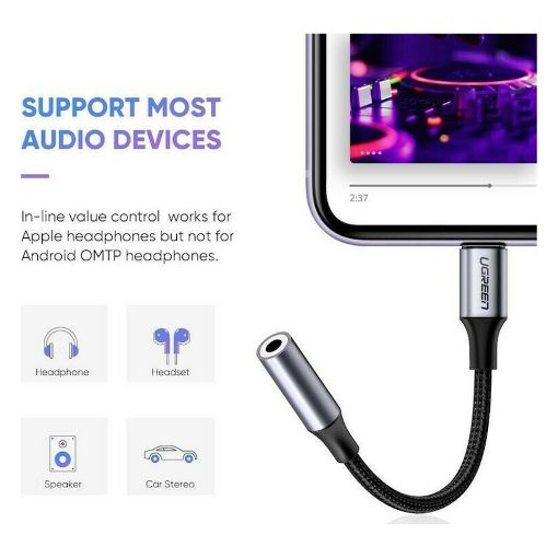 Εικόνα της Headphone Adapter Ugreen Lightning to 3.5mm F Black 30756
