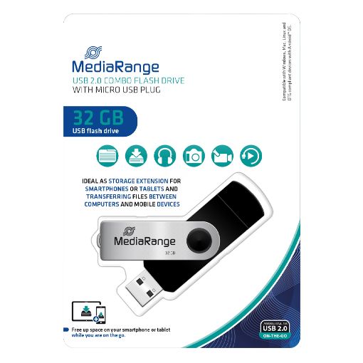 Εικόνα της MediaRange USB 2.0 Nano Flash Drive 32GB + micro USB Adaptor (OTG) Black MR932-2