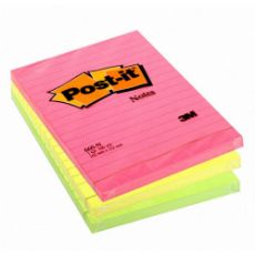 Εικόνα της Αυτοκόλλητα Χαρτάκια 3M Post-it Lined 100 Φύλλα 102 x 152 mm (Διάφορα Neon Χρώματα) 660N