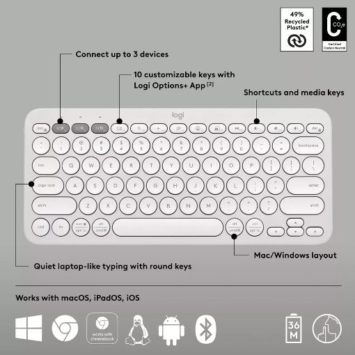 Εικόνα της Πληκτρολόγιο Logitech K380s Bluetooth White (US) 920-011852