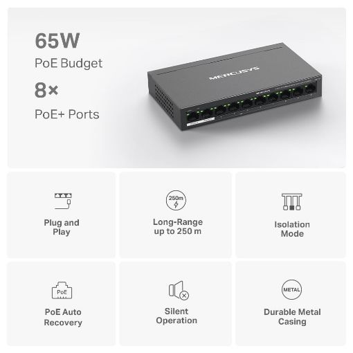 Εικόνα της Switch Mercusys MS110P 10-Port 10/100Mbps with 8-Port PoE+