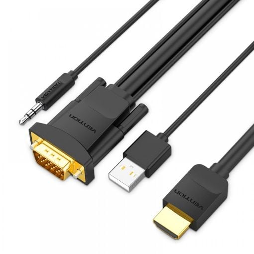 Εικόνα της Καλώδιο Vention HDMI to VGA with Audio Output & USB Power Supply 3m Black ABIBI