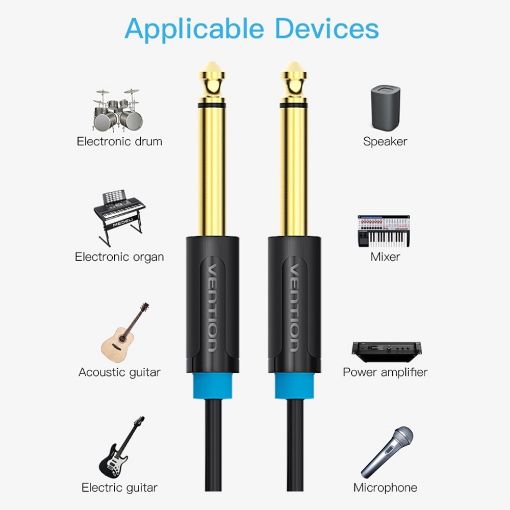 Εικόνα της Καλώδιο Vention 6.5mm to 6.5mm Jack M/M 10m Black BAABL