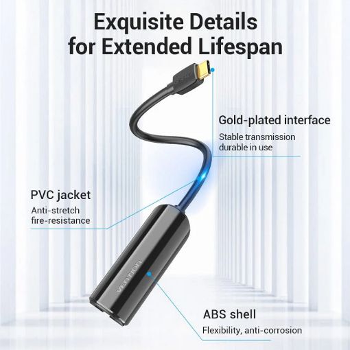 Εικόνα της Adapter Vention USB-C to RJ45 Ethernet Gigabit 0.15m Black CFBBB