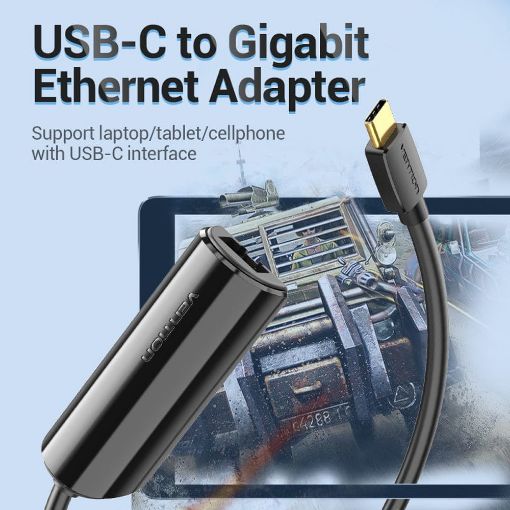 Εικόνα της Adapter Vention USB-C to RJ45 Ethernet Gigabit 0.15m Black CFBBB