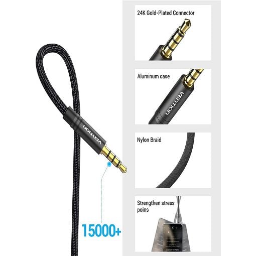 Εικόνα της Καλώδιο Προέκτασης Vention 3.5mm M/F 0.5m Black Cotton Braided BHBBD