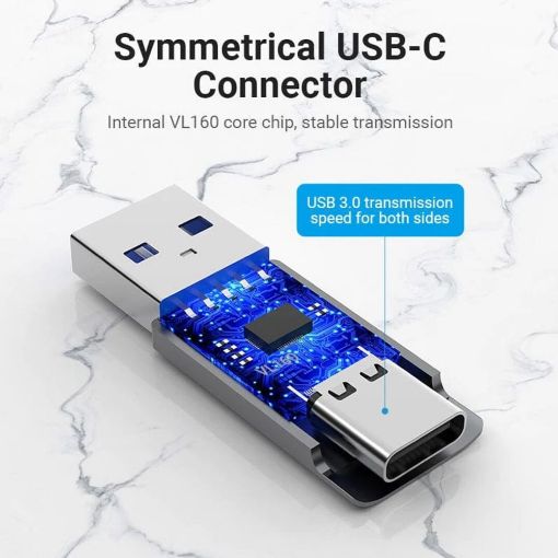 Εικόνα της Adapter Vention USB 3.0 to Type-C Aluminum Gray CDPH0