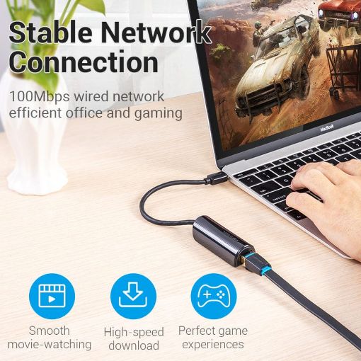 Εικόνα της Adapter Vention USB-C to RJ45 Ethernet 0.15m Black CFABB