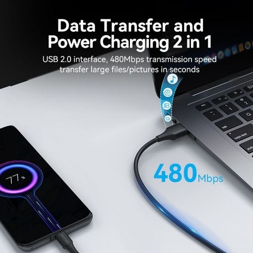 Εικόνα της Καλώδιο Vention USB-A 2.0 to USB-C M/M 2m Black CTHBH