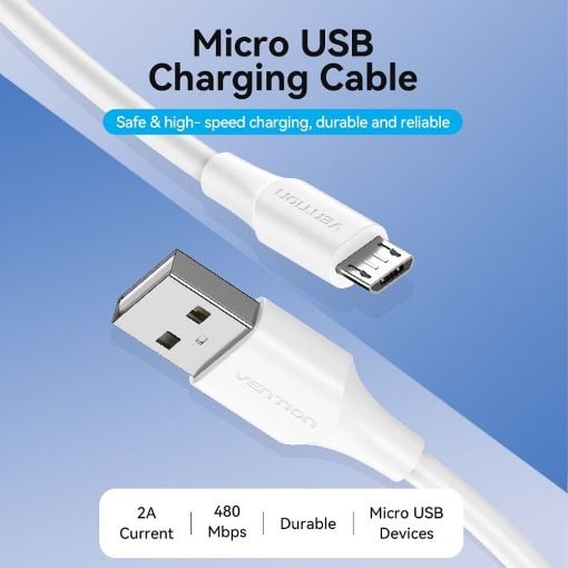Εικόνα της Καλώδιο Vention USB-A 2.0 to Micro USB-B 2m White CTIWH