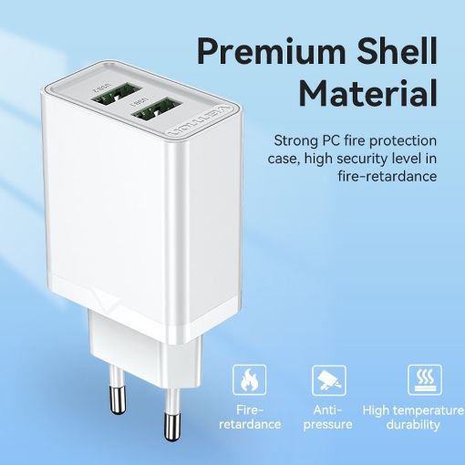 Εικόνα της Φορτιστής Vention USB-A 2-Port 18W White FBAW0-EU