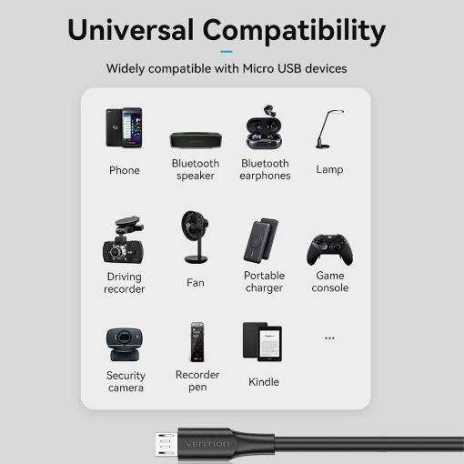 Εικόνα της Καλώδιο Vention USB-A 2.0 to Micro USB-B 2m Black CTIBH