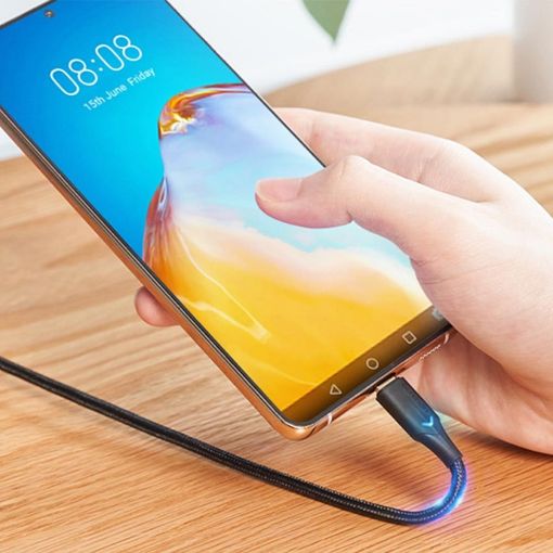 Εικόνα της Καλώδιο Vention USB-A 2.0 to USB-C M/M Braided LED 1m Black CTFBF