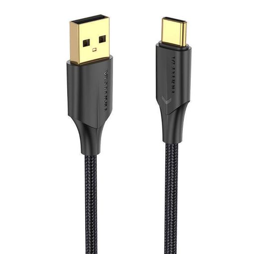 Εικόνα της Καλώδιο Vention USB-A 2.0 to USB-C M/M Braided LED 1m Black CTFBF