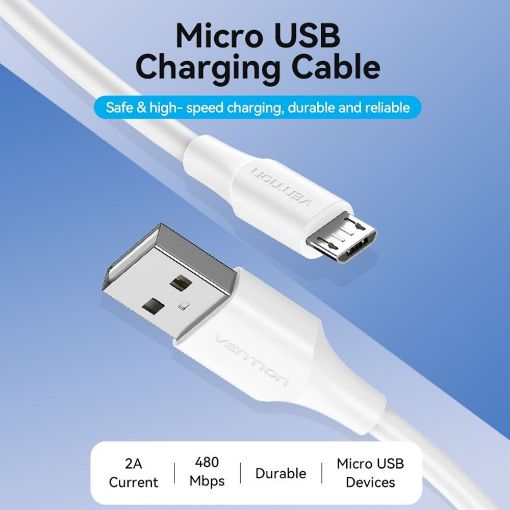 Εικόνα της Καλώδιο Vention USB-A 2.0 to Micro USB-B 1m White CTIWF