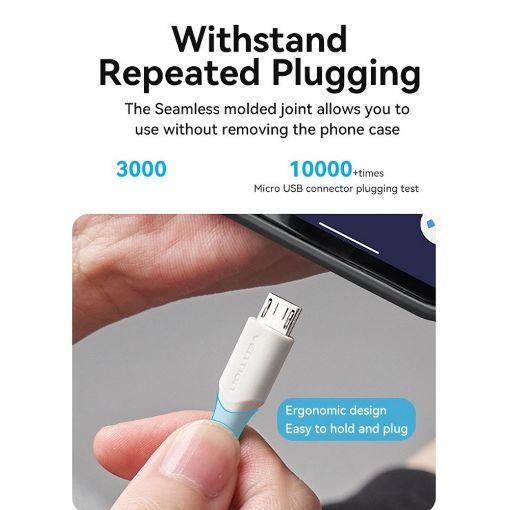 Εικόνα της Καλώδιο Vention USB-A 2.0 to Micro USB-B 1m White CTIWF