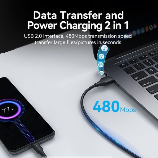 Εικόνα της Καλώδιο Vention USB-A 2.0 to USB-C M/M 0.25m Black CTHBC