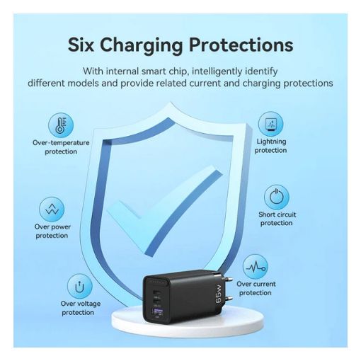Εικόνα της Φορτιστής Vention GaN USB-A & USB-C 65W Black FEDB0-EU