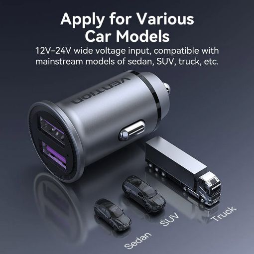 Εικόνα της Φορτιστής Αυτοκινήτου Vention USB-A 2-Port 30W Aluminium Gray FFEH0