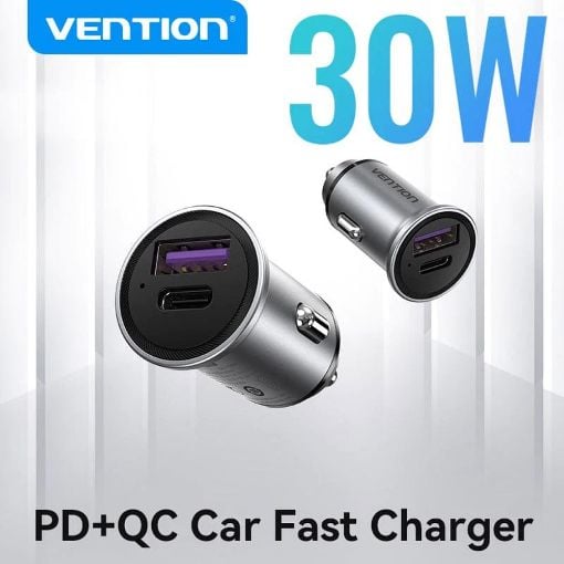 Εικόνα της Φορτιστής Αυτοκινήτου Vention USB-A & USB-C 30W Aluminium Gray FFFH0