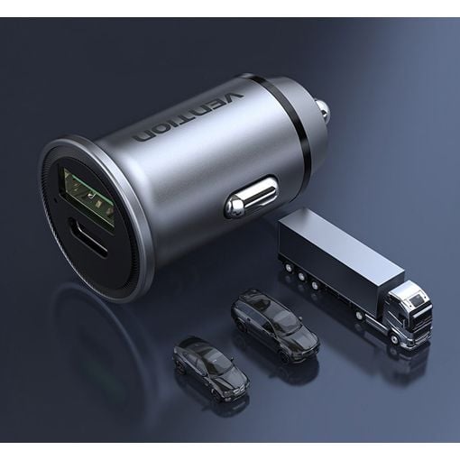 Εικόνα της Φορτιστής Αυτοκινήτου Vention USB-A & USB-C 20W Aluminium Gray FFBH0