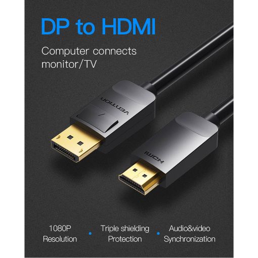 Εικόνα της Καλώδιο Vention DisplayPort to HDMI 1.5m Black HADBG