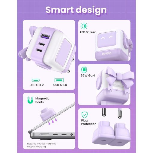 Εικόνα της Φορτιστής Ugreen CD361 Robot GaN 65W Purple 35291