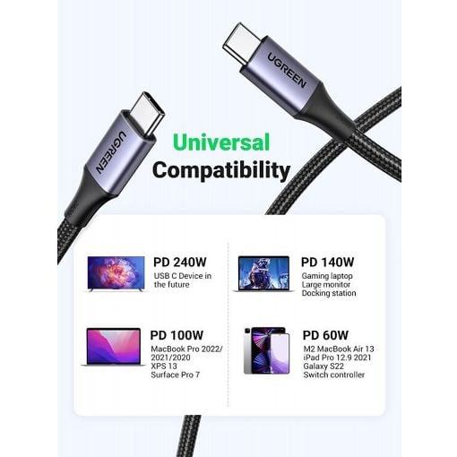 Εικόνα της Καλώδιο Ugreen US535 USB-C to USB-C 240W 2m Black 90440