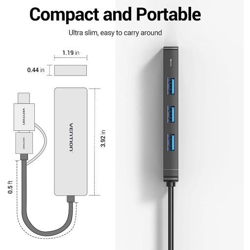 Εικόνα της USB Hub Vention 4-Port USB 3.0 0.15m Black CHTBB