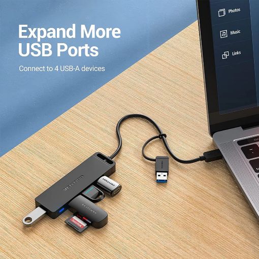 Εικόνα της USB Hub Vention 4-Port USB 3.0 0.15m Black CHTBB