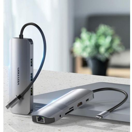 Εικόνα της Docking Station Vention USB-C 9-Port 0.15m Aluminum Gray TOLHB