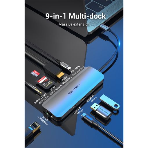 Εικόνα της Docking Station Vention USB-C 9-Port 0.15m Aluminum Gray TOLHB