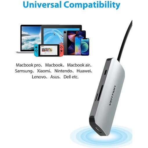 Εικόνα της Docking Station Vention USB-C 7-Port 0.15m Aluminum Gray TOJHB