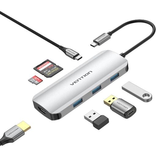 Εικόνα της Docking Station Vention USB-C 7-Port 0.15m Aluminum Gray TOJHB
