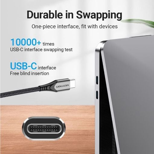 Εικόνα της Καλώδιο Vention USB Type-C to Type-C 100W Braided 1.5m Gray TAEHG