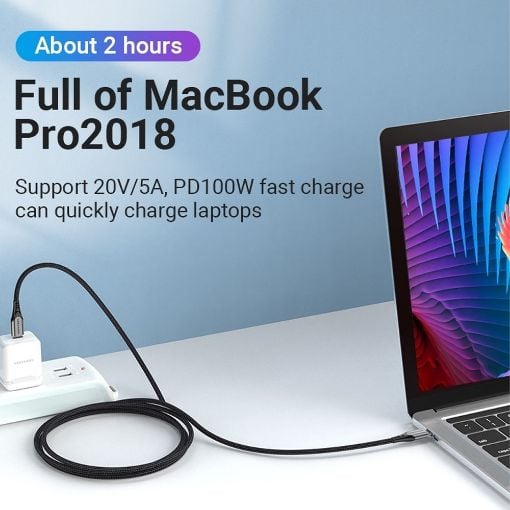 Εικόνα της Καλώδιο Vention USB Type-C to Type-C 100W Braided 1.5m Gray TAEHG