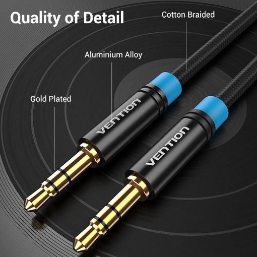 Εικόνα της Καλώδιο Vention High-End Series 3.5mm M/M 2m Cotton Braided Black P350AC200-B-M