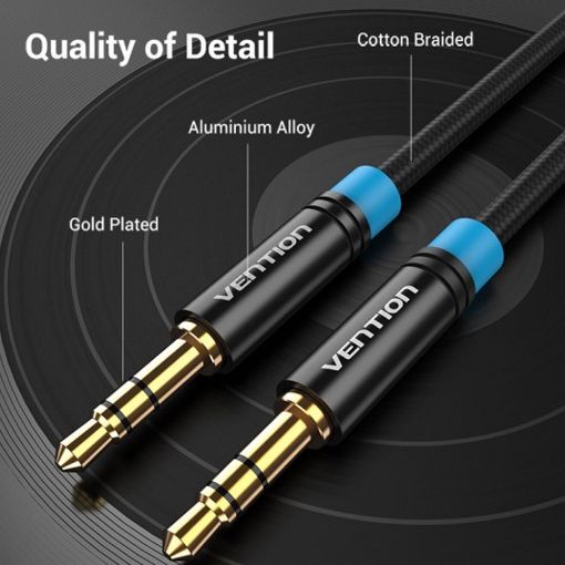 Εικόνα της Καλώδιο Vention High-End Series 3.5mm M/M 1.5m Cotton Braided Black P350AC150-B-M