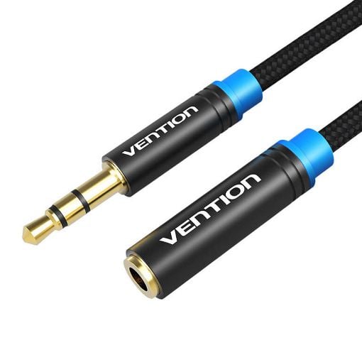 Εικόνα της Καλώδιο Επέκτασης Vention 3.5mm M/F 2m Cotton Braided Black VAB-B06-B200-M