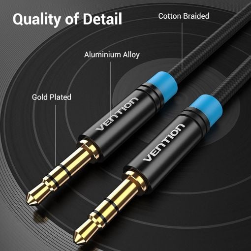 Εικόνα της Καλώδιο Vention High-End Series 3.5mm M/M 1m Cotton Braided Black P350AC100-B-M