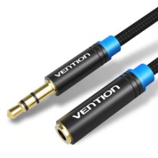Εικόνα της Καλώδιο Επέκτασης Vention 3.5mm M/F 1.5m Cotton Braided Black VAB-B06-B150-M