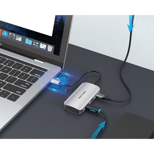 Εικόνα της USB Hub Vention 4x USB 3.0 & USB-C PD 100W 0.15m Aluminum Gray TNBHB
