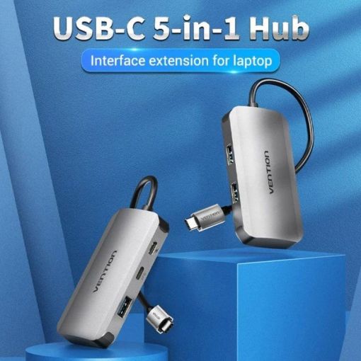 Εικόνα της USB Hub Vention 4x USB 3.0 & USB-C PD 100W 0.15m Aluminum Gray TNBHB