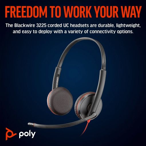 Εικόνα της Headset Poly Blackwire 3225 Stereo USB-C + 3.5mm Plug + USB-C/A Adapter (Bulk) Black 8X229A6