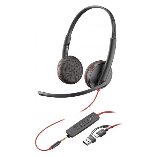Εικόνα της Headset Poly Blackwire 3225 Stereo USB-C + 3.5mm Plug + USB-C/A Adapter (Bulk) Black 8X229A6