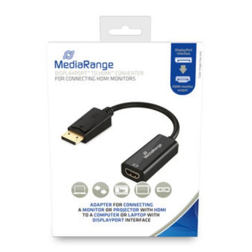 Εικόνα της Καλώδιο MediaRange DisplayPort to HDMI High Speed Converter, Gold-Plated, HDMI socket/DP plug, 18 Gbit/s data transfer rate, 20cm, Black MRCS177