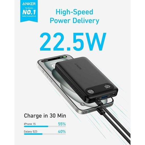 Εικόνα της Power Bank Anker 10.000mAh 22.5W with Lanyard-Integrated USB-C Cable Black A1257G11