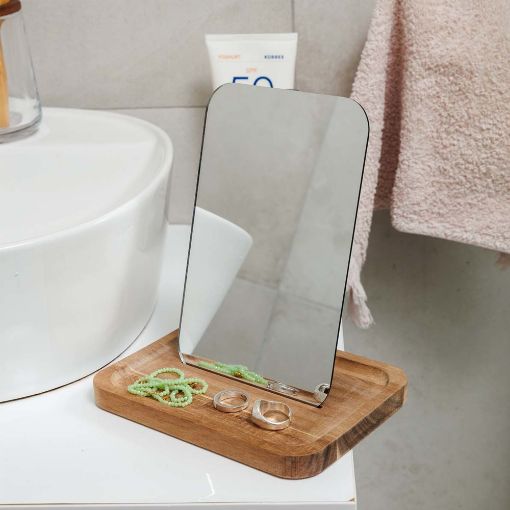 Εικόνα της Καθρέφτης Estia Επιτραπέζιoς Allure με Ξύλινη Βάση 7.5x12.5x18cm 02-28596
