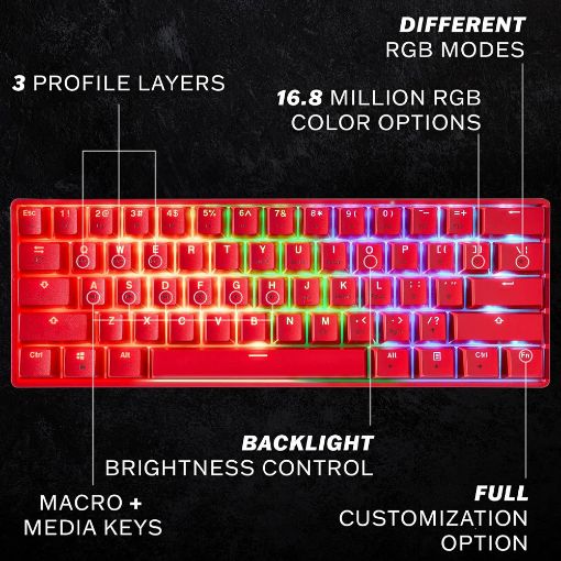 Εικόνα της Πληκτρολόγιο HK Gaming GK61 RGB Gateron Mechanical Brown Switch (US) Red